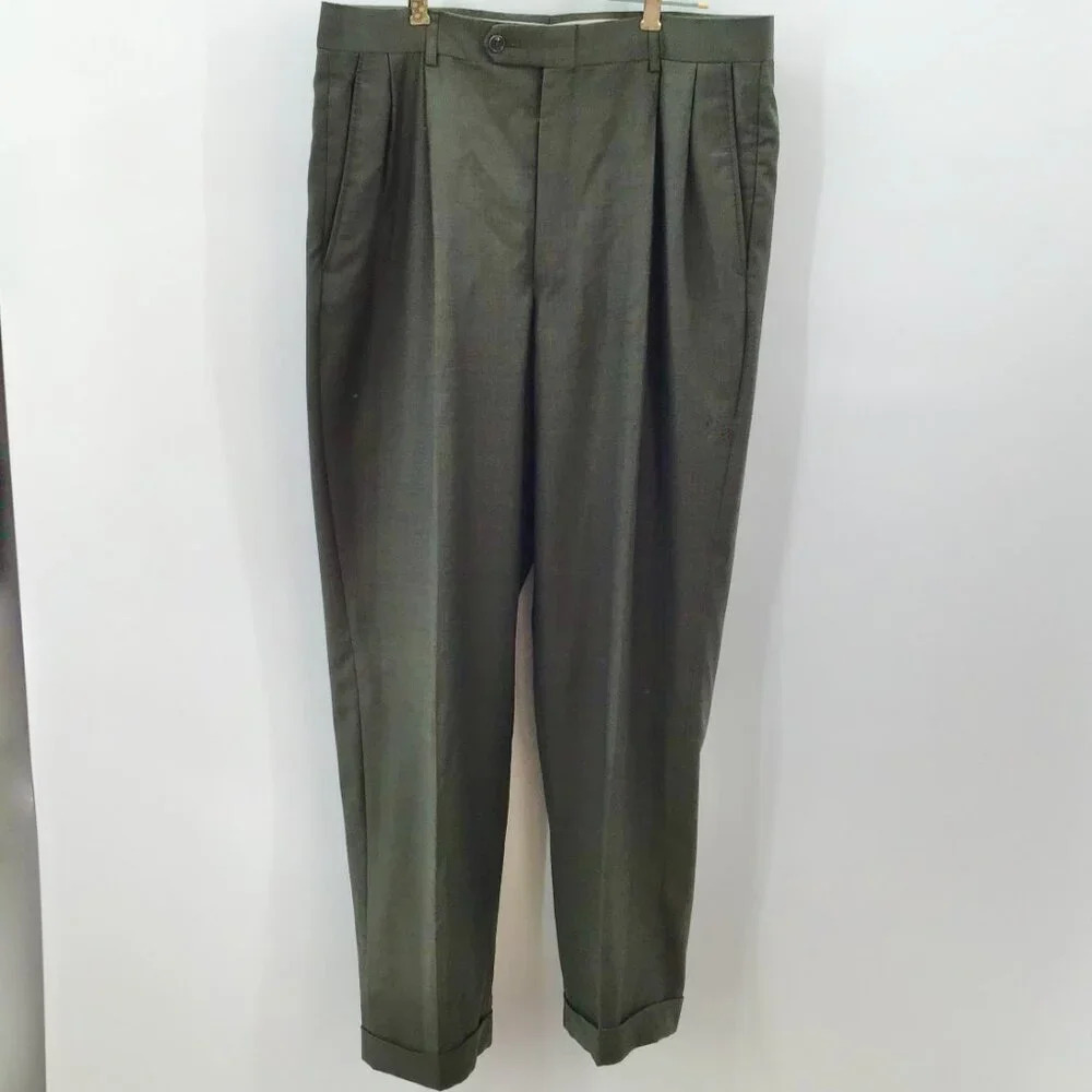 Mens Jones New York Suit 40R Pants 35/28.5 Wool Cashmere Blend Green Houndstooth - Picture 9 of 16